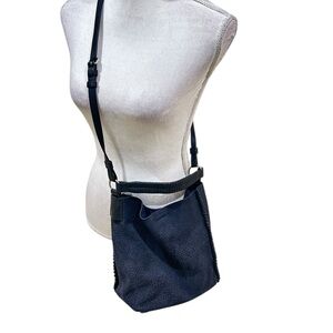 All Saints Navy & black dot leather buckle Crossbody Bag convertible tassel